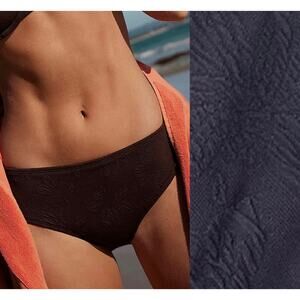 NEW Free People Peony Brown Floral Textured Contour Mid Rise Bikini Bottom XL